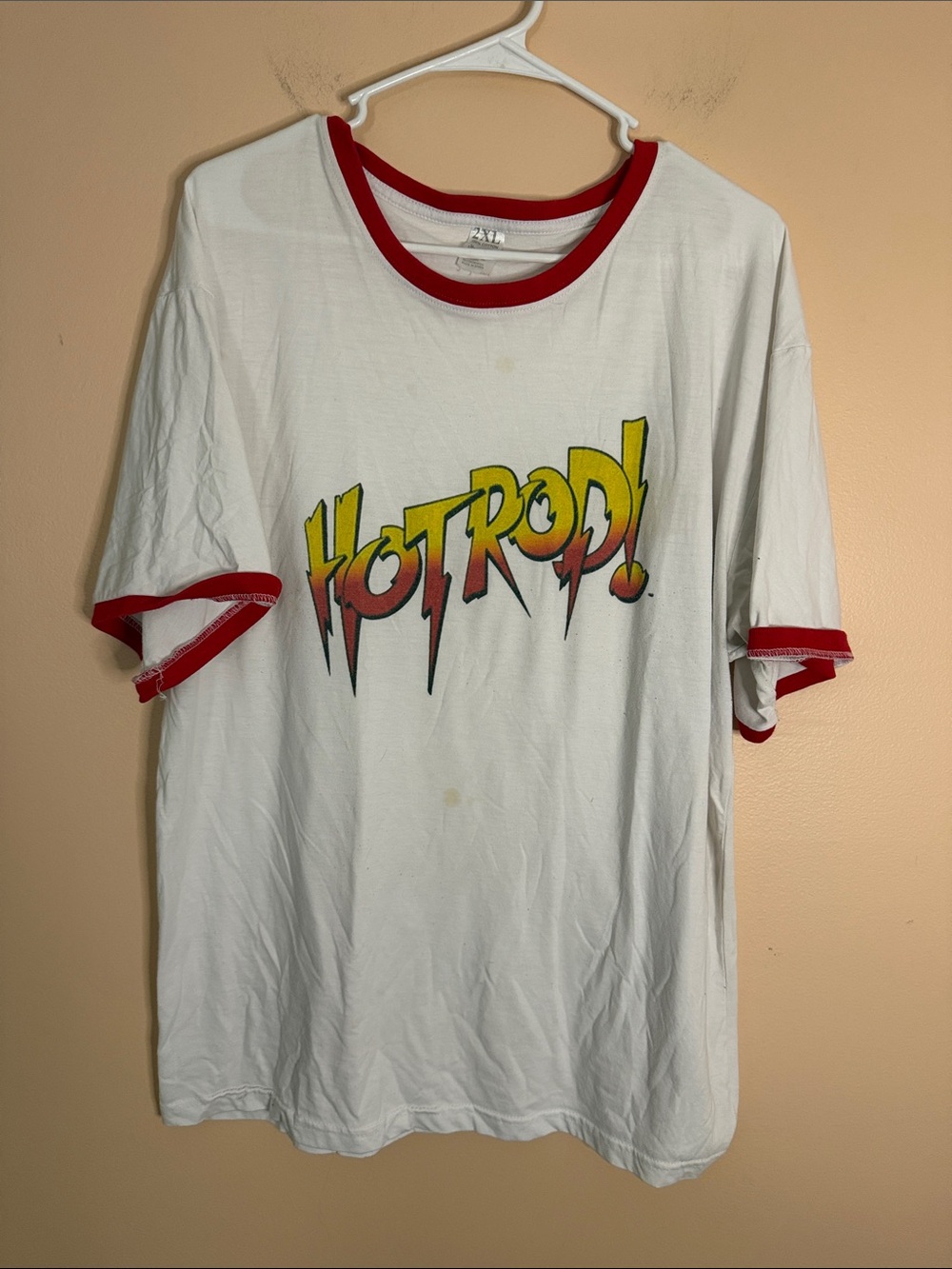 Hotrod! Graphic Ringer Tee - White with Red Trim